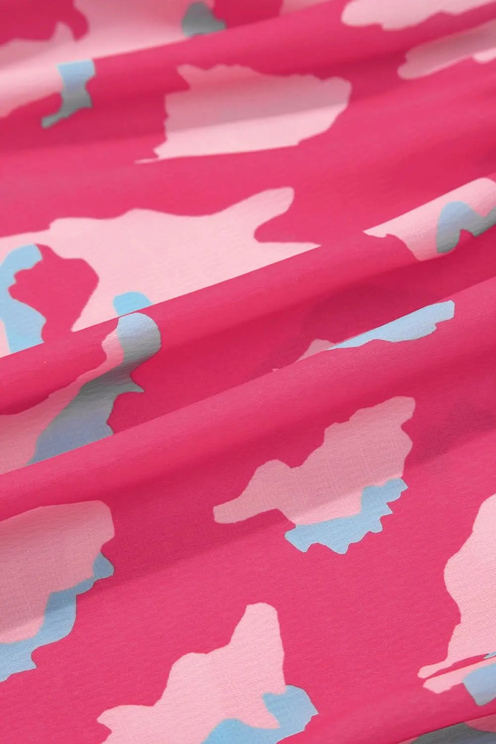 Rose Abstract Print Smocked Puff Sleeve V Neck Blouse - Love Salve